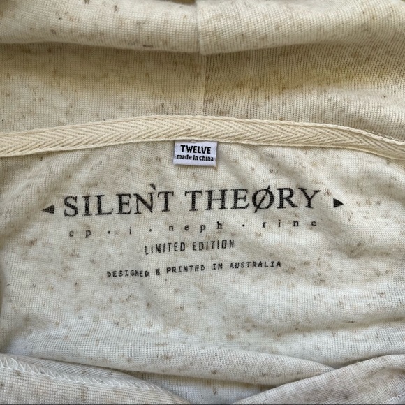 Silent Theory Australia Cream Lightweight & Semi Sheer High-Low Hem Hoodie Sz 12 - Picture 4 of 5